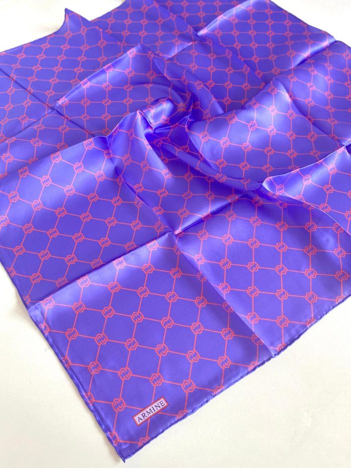 Armine Lila Monogram Desen Tivil İpek Eşarp 9178-07 - Görsel 2