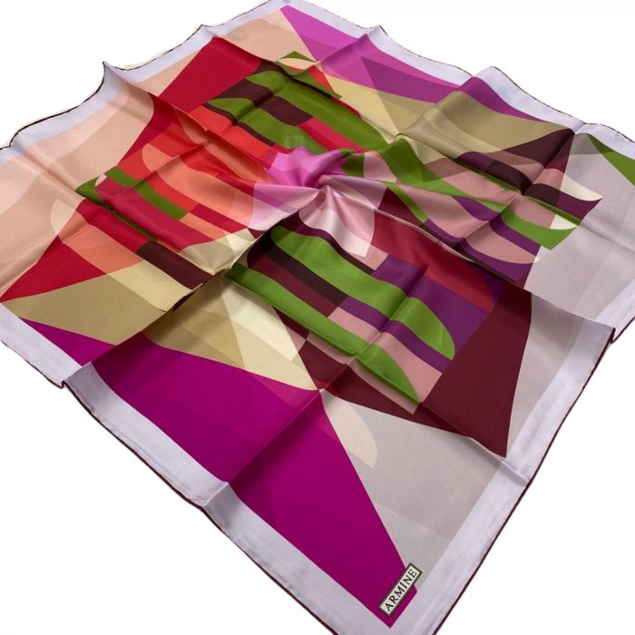 Armine Mürdüm Geometrik Desenli Tivil İpek Eşarp 8901-31 - Görsel 1