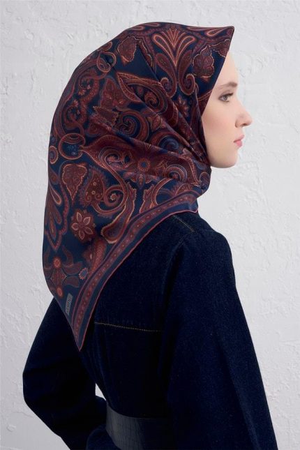 Armine Tivil Saf İpek Eşarp 9421-88 Lacivert Karışık Desen