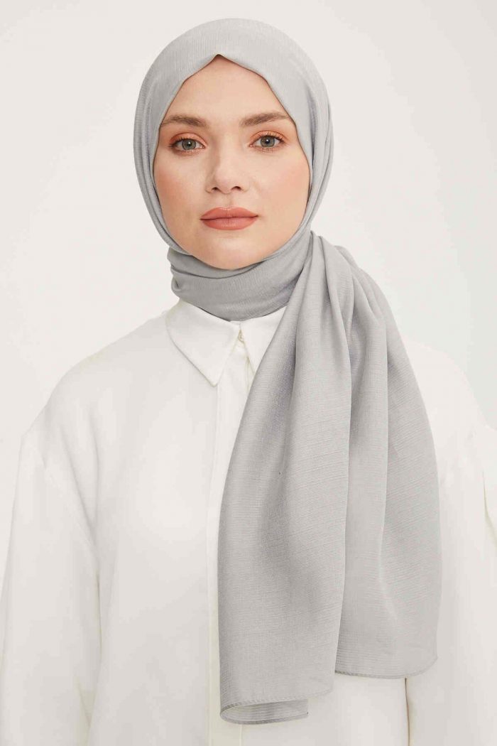 Armine Trend Açık Gümüş Düz Renk Pırıltı Şal 2-23017 - Görsel 1