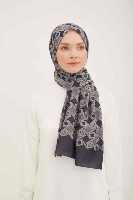 Armine Trend Akasya Şal Lacivert Desenli 4-23048