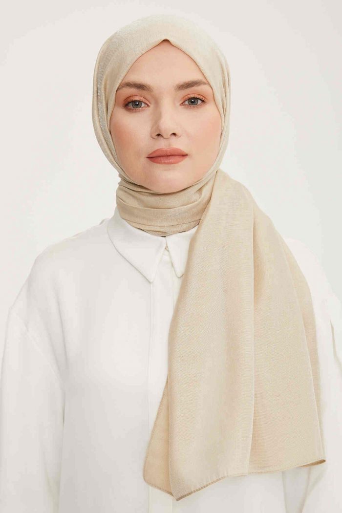 Armine Trend Bej Düz Renk Pırıltı Şal 1-23005 - Görsel 1