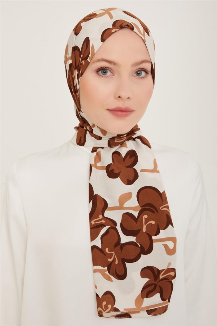 Armine Trend Defne Şal 6348-03 Kahverengi Beyaz - Görsel 1