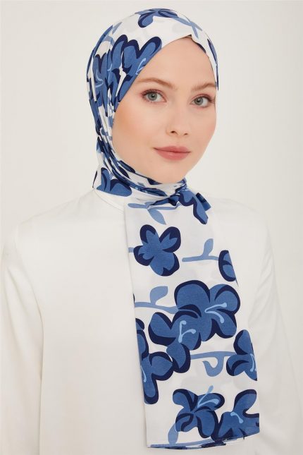Armine Trend Defne Şal 6348-07 Mavi Beyaz