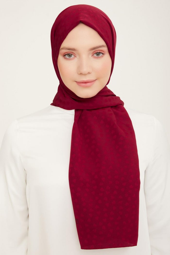 Armine Trend J.Capri Şal 4-132 - Kalpli Bordo - Görsel 1