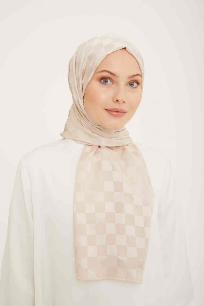 Armine Trend Jakarlı Bej Dama Desen Diamond şal 2 - 23006 - Görsel 1