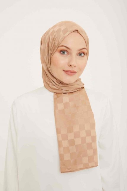 Armine Trend Jakarlı Koyu Camel Dama Desen Diamond şal 2-4662