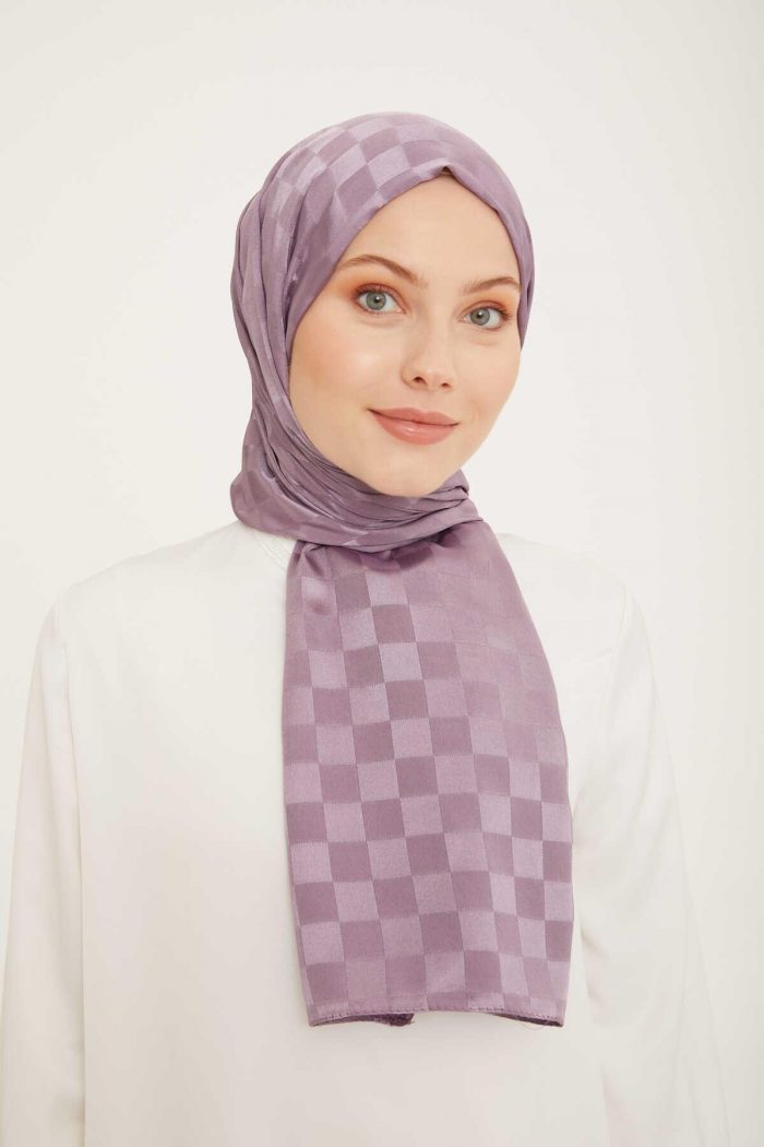 Armine Trend Jakarlı Lila Dama Desen Diamond şal 2-21083 - Görsel 1