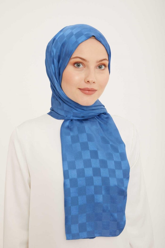 Armine Trend Jakarlı Mavi Dama Desen Diamond şal 2-3218 - Görsel 1