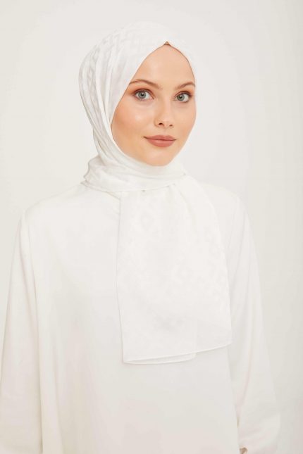 Armine Trend Jan Jan Beyaz Geometrik Desen Jakar Şal 5 - 21172