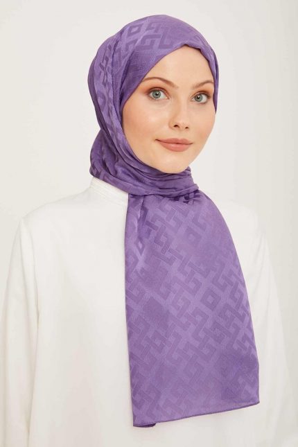 Armine Trend Jan Jan Eflatun Geometrik Desen Jakar Şal 5 - 21085