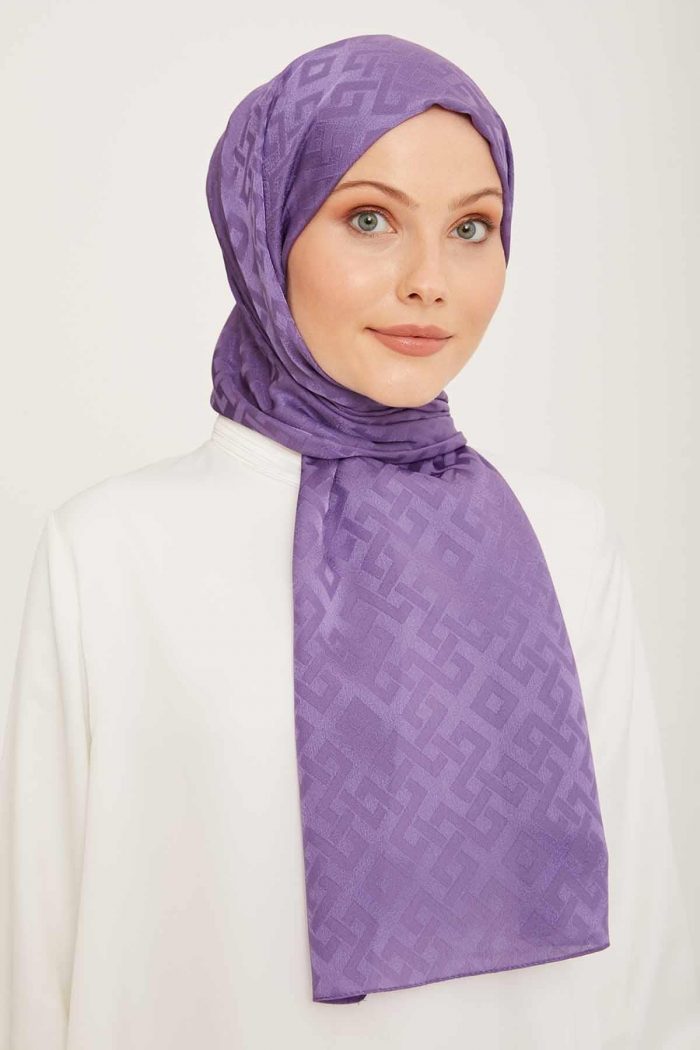 Armine Trend Jan Jan Eflatun Geometrik Desen Jakar Şal 5 - 21085 - Görsel 1