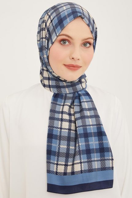 Armine Trend Lacivert - İndigo Ekose Desen Modal Şal 4713 - 12
