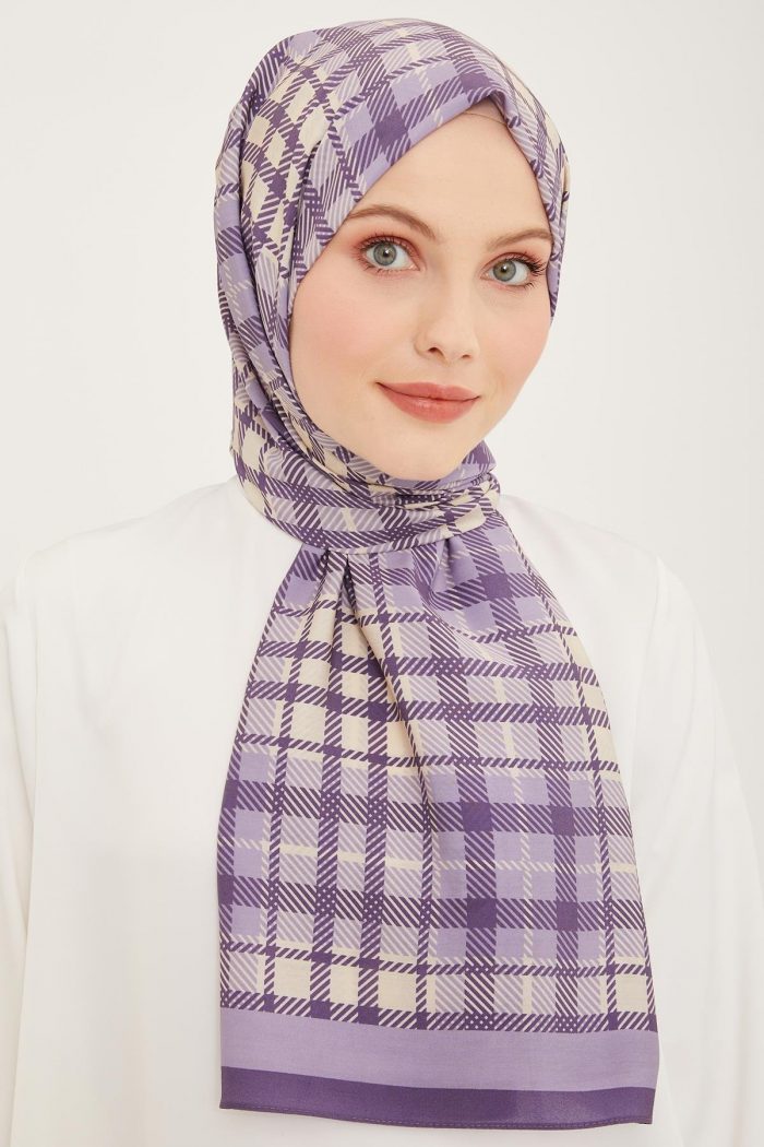 Armine Trend Lila - Krem Ekose Desen Modal Şal 4713 - 07 - Görsel 1