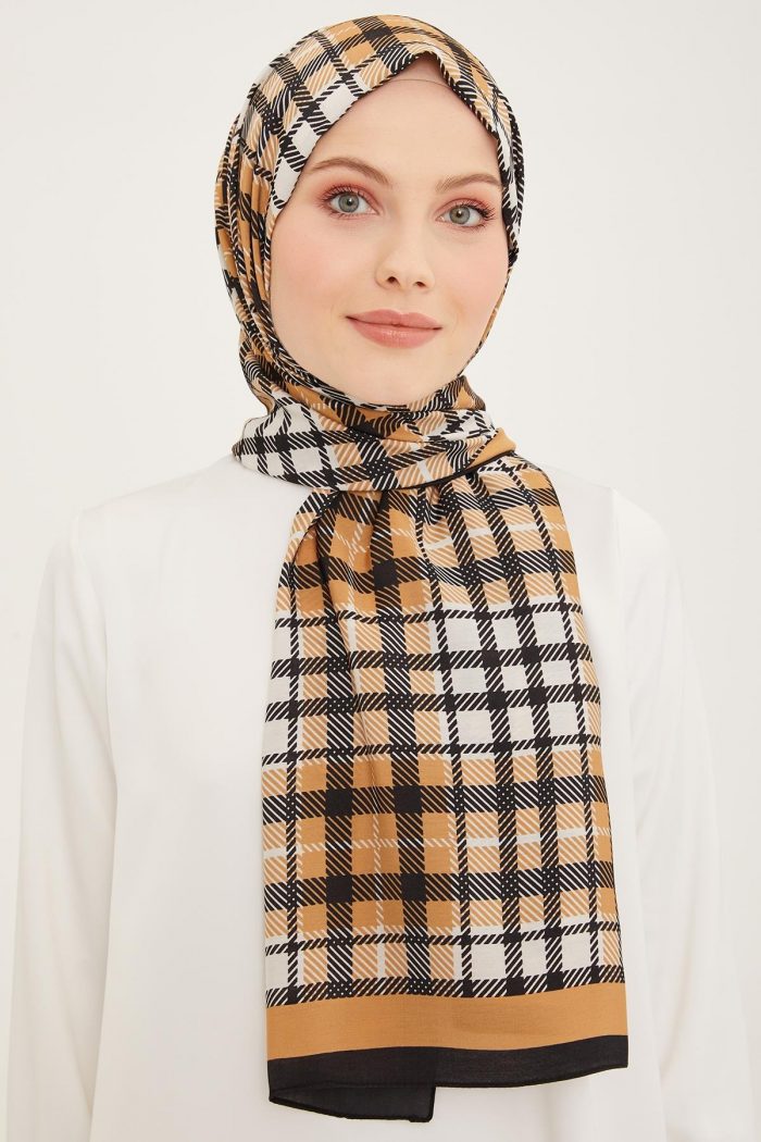 Armine Trend Siyah-Camel Ekose Desen Modal Şal 4713-15 - Görsel 1