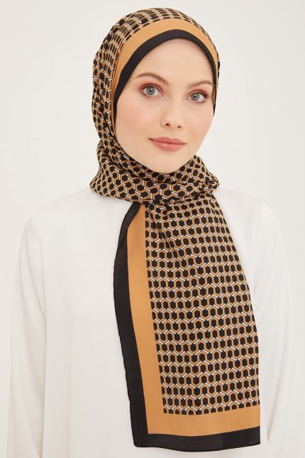 Armine Trend Siyah-Karamel Bal Peteği Desen Modal Şal 4714-15