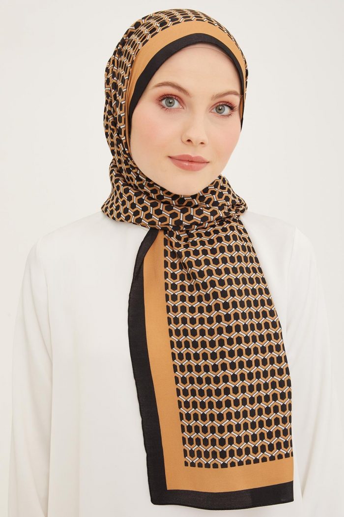 Armine Trend Siyah-Karamel Bal Peteği Desen Modal Şal 4714-15 - Görsel 1