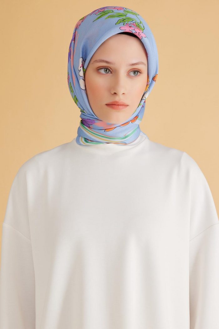 Belli Fresh Pure Eşarp 1-01 Mavi Karışık Desen 49976 - Görsel 1