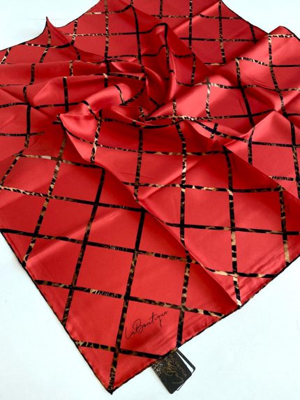 La Boutique Defolu Tivil İpek Eşarp 48577 Kırmızı Karışık Desen