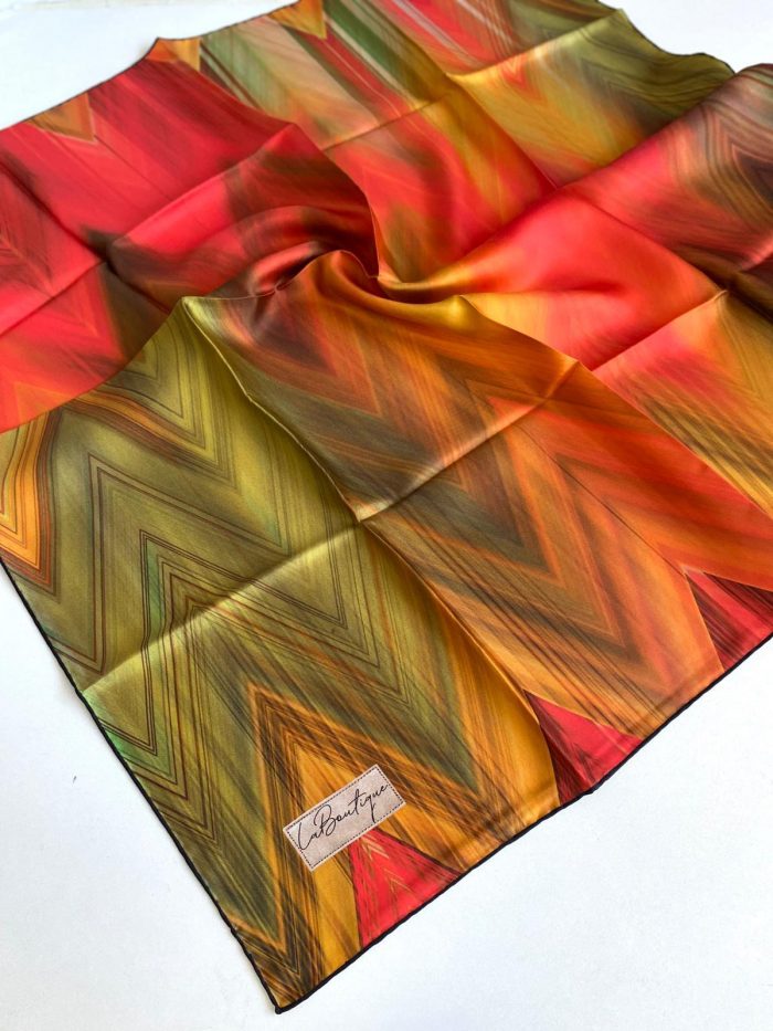 La Boutique Defolu Tivil İpek Eşarp 49896 Taba-Yeşil Batik Desen - Görsel 1