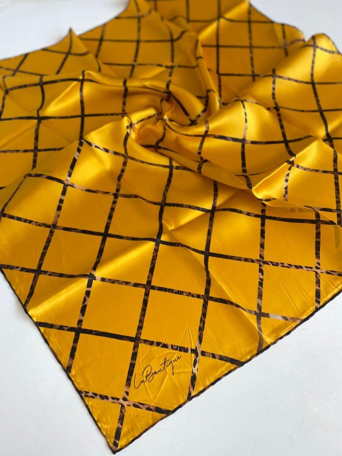 La Boutique Sura Saf İpek Eşarp 49153 Sarı Karışık Desen - Görsel 1
