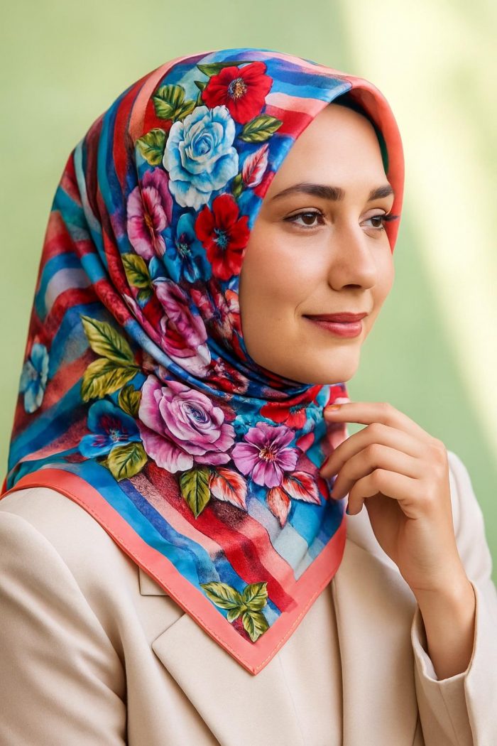 La Ganj Silk Twill Scarf 50257 Pink Mixed Pattern - Görsel 1
