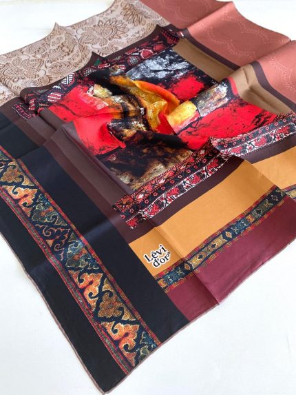 Levidor Tivil İpek Eşarp 46853 Siyah-Bordo Rengi Karışık Desen