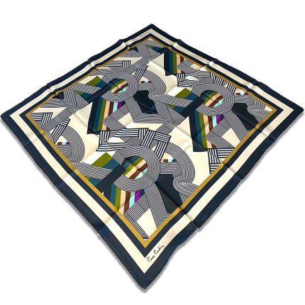 Pierre Cardin Petrol Yeşili - Krem Geometrik Desen Tivil İpek Eşarp 8339438 - 921