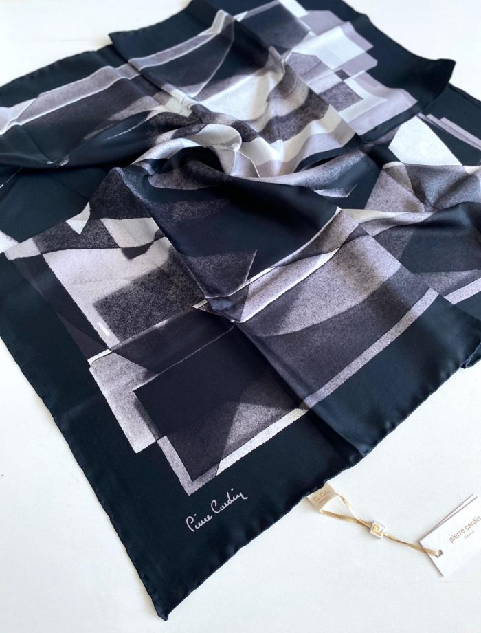 Pierre Cardin Tivil Saf İpek Eşarp 49674 Siyah Karışık Desen - Görsel 1