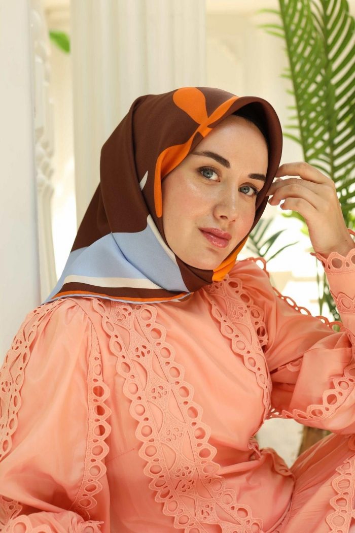 Silk Home Acı Kahve Desenli Tivil İpek Eşarp 11400-05 - Görsel 1