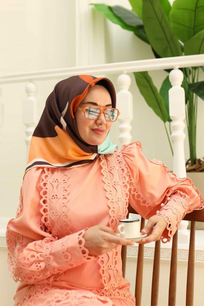 Silk Home Acı Kahve Desenli Tivil İpek Eşarp 11400-12 - Görsel 1