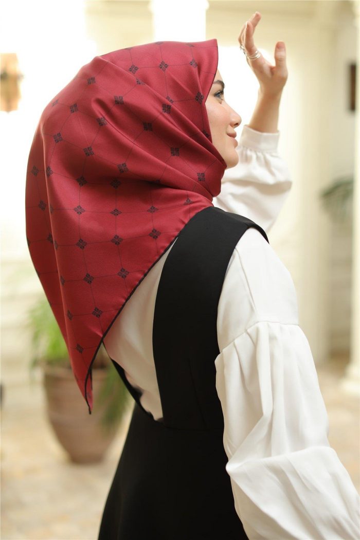 Silk Home Bordo Desenli Sura İpek Eşarp 11392-10 - Görsel 1