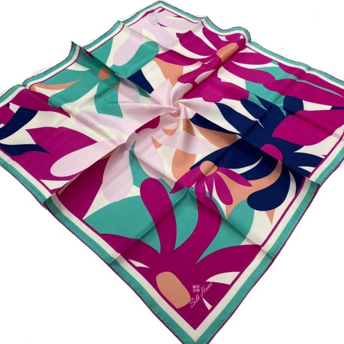 Silk Home Fuşya-Su Yeşili Çiçek Desenli Tivil İpek Eşarp 11408-635 - Görsel 1