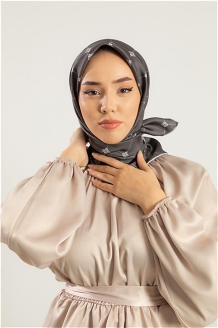 Silk Home Grı-Gümüş Desenli Sura İpek Eşarp 11392-06 - Görsel 1