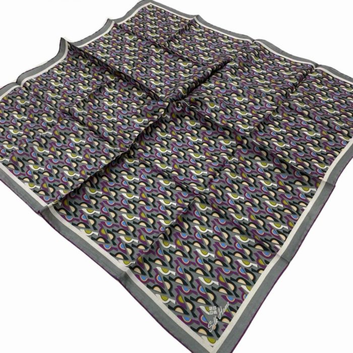 Silk Home Gümüş-Mor Geometrik Desenli Tivil İpek Eşarp 11413-12 - Görsel 1