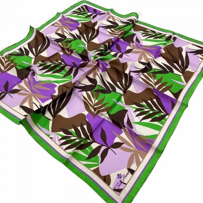 Silk Home Kahve-Mor Yaprak Desen Tivil İpek Eşarp 11406-628 - Görsel 1