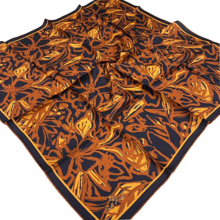 Silk Home Kiremit Çiçek Desen Tivil İpek Eşarp 11419-04 - Görsel 1