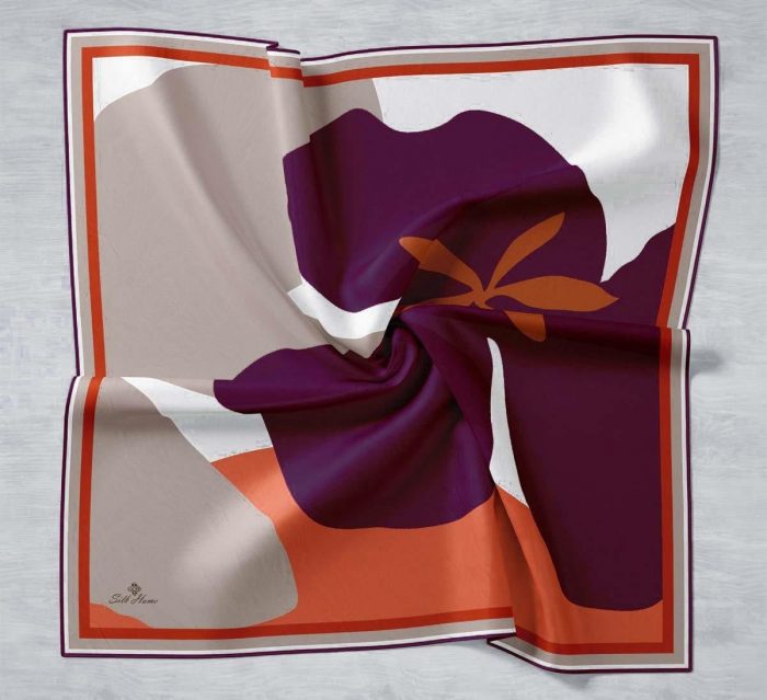 Silk Home Koyu Patlıcan Moru Desenli Tivil İpek Eşarp 11400-24 - Görsel 1