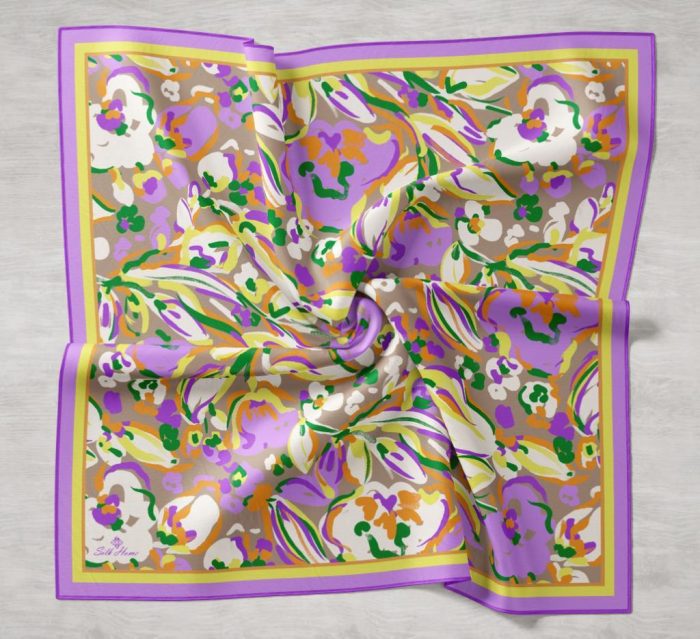 Silk Home Lila-Vizon Desenli Tivil İpek Eşarp 11405-10 - Görsel 1