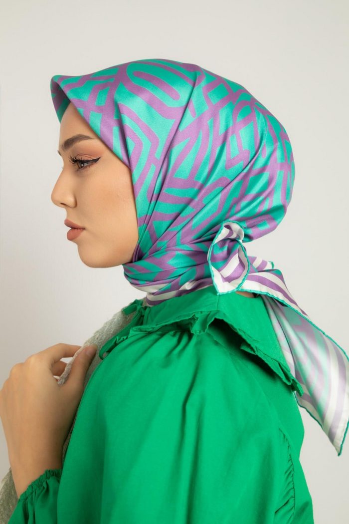 Silk Home Mint Yeşili Desenli Tivil İpek Eşarp 11391-09 - Görsel 1