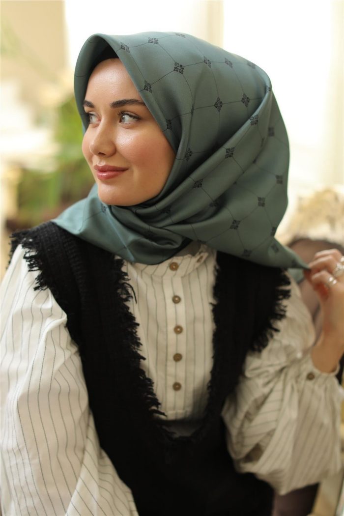 Silk Home Mint Yeşili Desenli Sura İpek Eşarp 11392-08 - Görsel 1