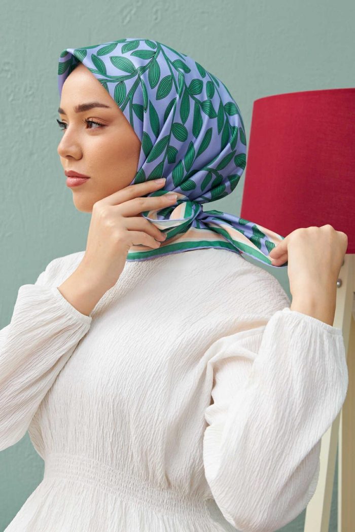 Silk Home Mint Yeşili Yaprak Desenli Tivil İpek Eşarp 11397-25 - Görsel 1