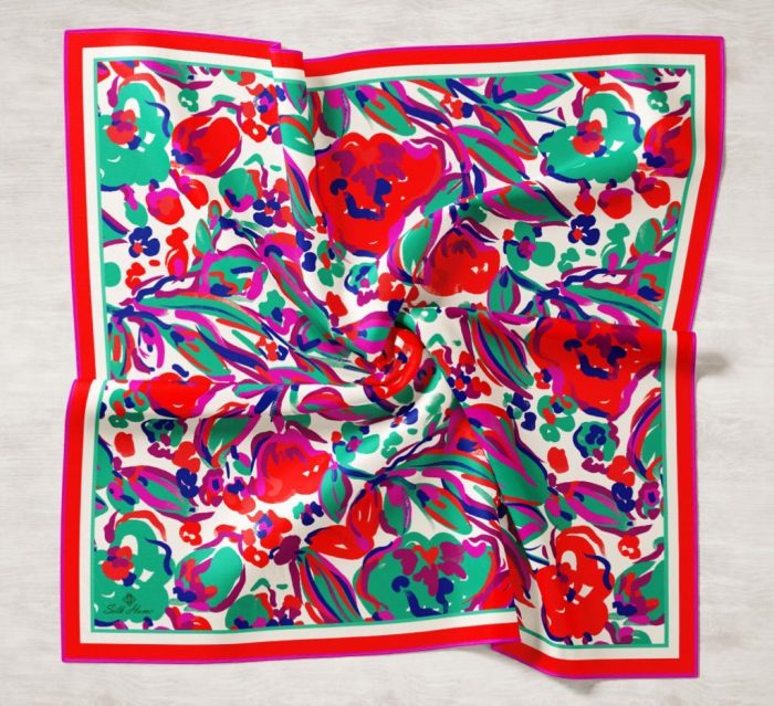 Silk Home Mor-Anestezi Yeşili Desenli Tivil İpek Eşarp 11405-04 - Görsel 1