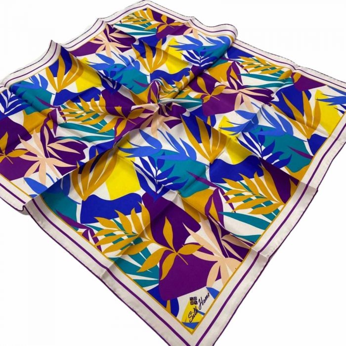 Silk Home Mor-Hardal Yaprak Desen Tivil İpek Eşarp 11406-626 - Görsel 1