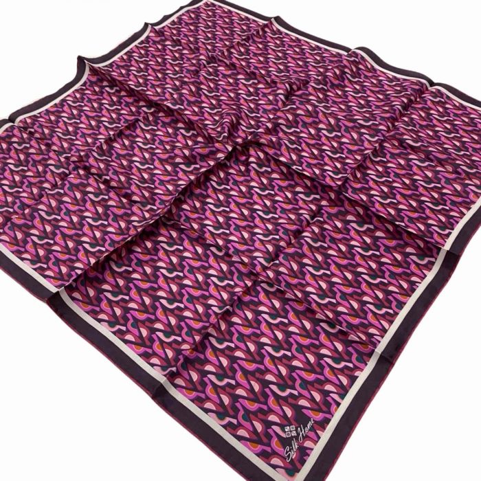 Silk Home Mürdüm-Pembe Geometrik Desenli Tivil İpek Eşarp 11413-46 - Görsel 1