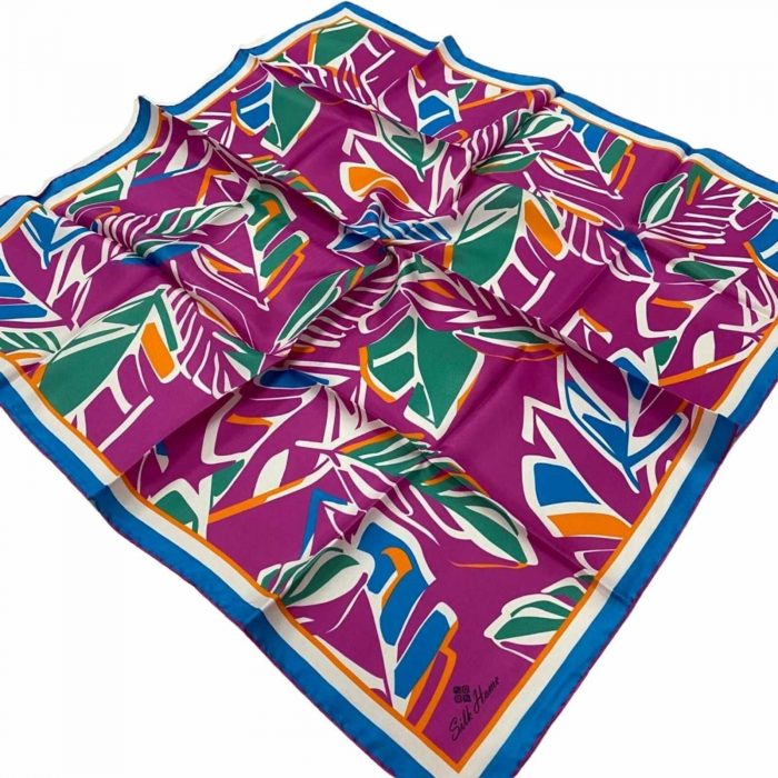 Silk Home Pembe-Mavi Geometrik Yaprak Desen Tivil İpek Eşarp 11407-614 - Görsel 1