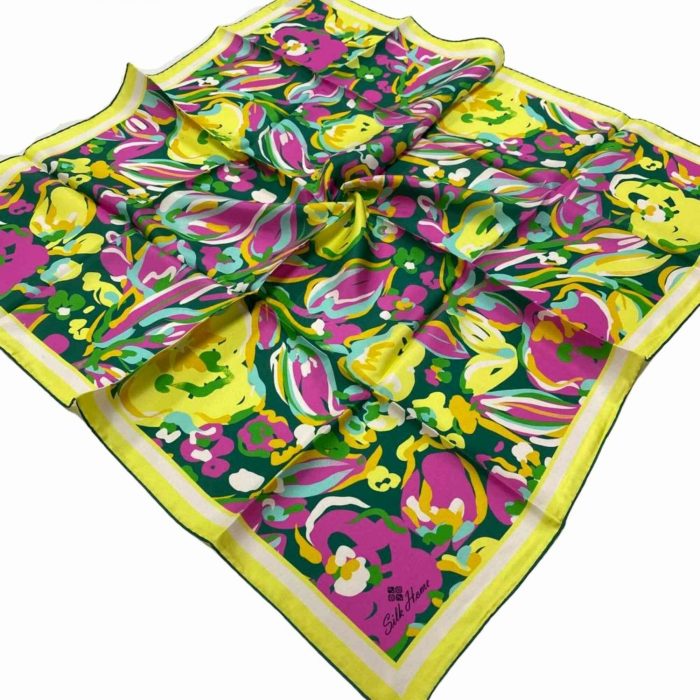 Silk Home Sarı-Yeşil Desenli Tivil İpek Eşarp 11405-93 - Görsel 1