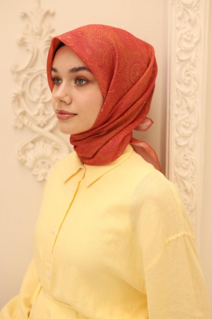 Silk Home Soft Eşarp 48871 Pembe-Turuncu Karışık Desen  - Görsel 1