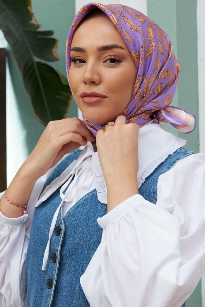 Silk Home Somon Yaprak Desenli Tivil İpek Eşarp 11397-18 - Görsel 1