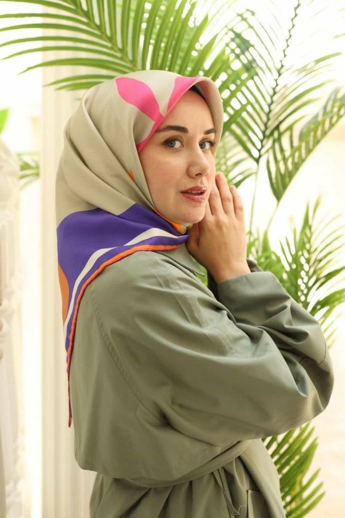 Silk Home Turuncu Desenli Tivil İpek Eşarp 11400-20 - Görsel 1